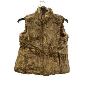 Reversible Womens Faux Fur Vest In Brown By Gap Size M Quilted Satin Interior Bu